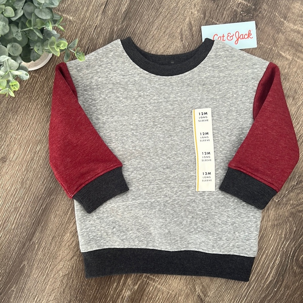 NWT Cat & Jack - Toddler Boys Fleece Crew Neck Pullover Sweatshirt - Gray - 12M